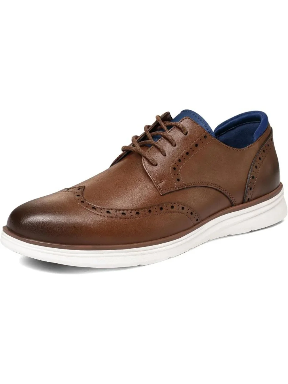 Mens Brown Spliced Comfortable Lace-up Wingtip Brogue Dress Leather Oxford Shoes